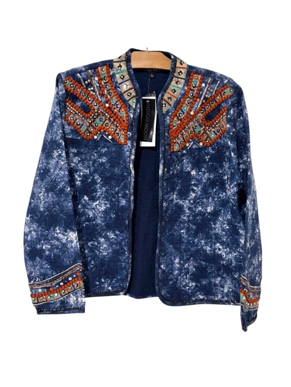 Indigo Moon | Quilted Jacket Beaded Wearable Art Embroidered NWT- Size P Med